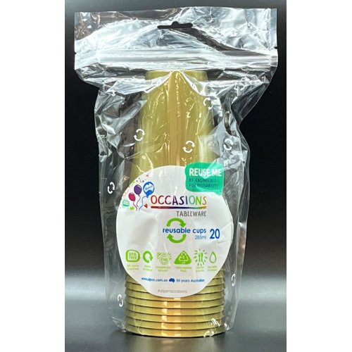 Plastic Cups Gold Pack of 20
