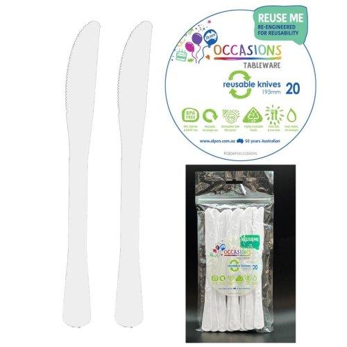 Plastic Knife White Pack of 20