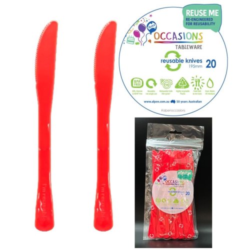 Plastic Knife Red Pack of 20