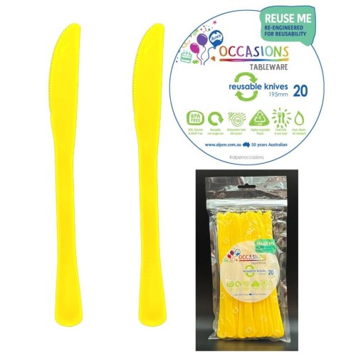 Yellow Plastic Knives Pack of 20 Party Cutlery