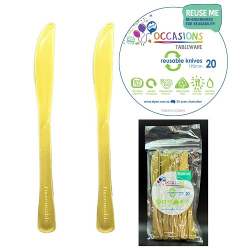 Plastic Knife Gold Pack of 20