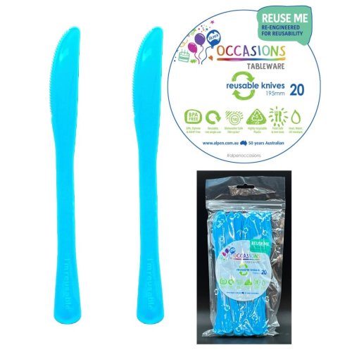 Plastic Knife Azure Blue Pack of 20