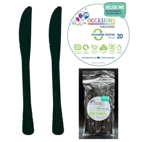 Plastic Knife Black Pack of 20