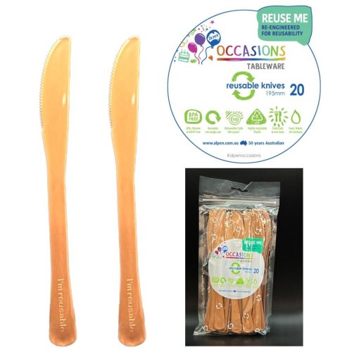 Plastic Knife Rose Gold Pack of 20