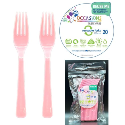 PLASTIC FORKS LIGHT PINK Pack of 20