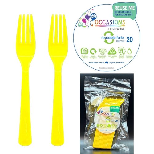 Plastic Forks Yellow Pack of 20