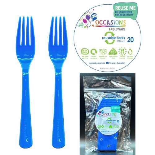 Reusable Royal Blue Plastic Forks 190mm Pack of 20 Durable PP5 Party Cutlery
