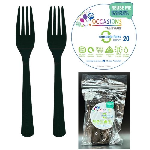 Plastic Forks Black Pack of 20