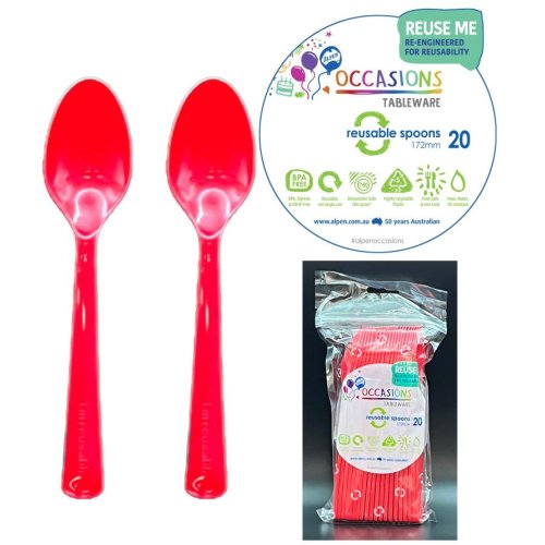 Plastic Spoons Red Pack of 20