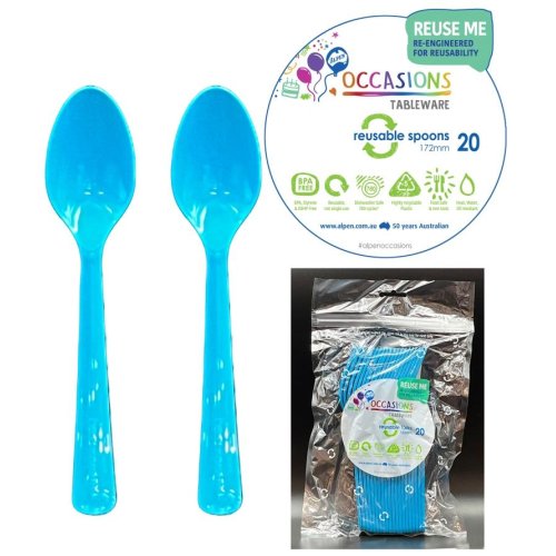 PLASTIC SPOONS AZURE BLUE Pack of 20