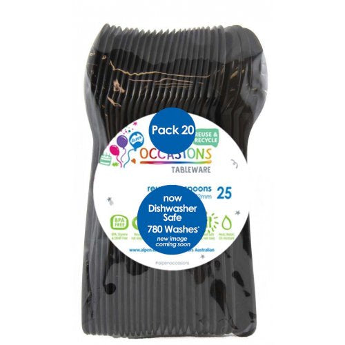 Plastic Spoons Black Pack of 20