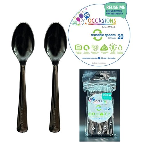 Plastic Spoons Black Pack of 20