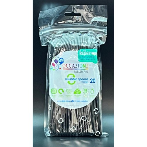 Plastic Spoons Black Pack of 20