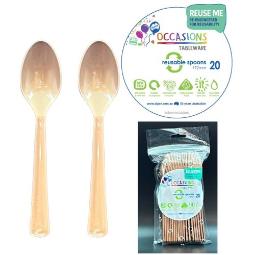 PLASTIC SPOONS ROSE GOLD Pack of 20
