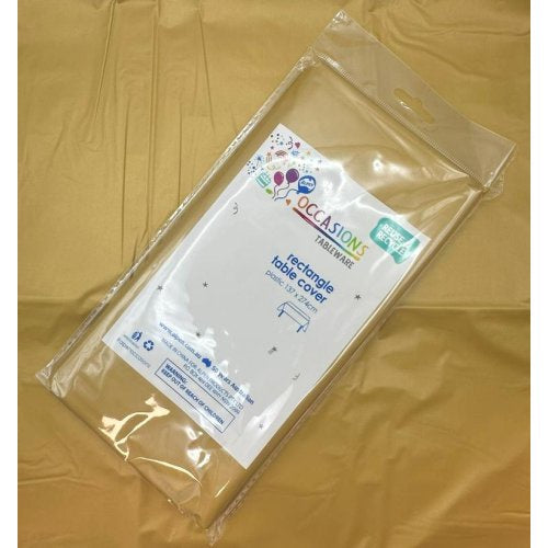 Gold Rectangular Plastic Tablecover 137cm x 274cm