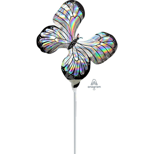 Holographic Iridescent Butterfly Foil Balloon – 35cm Air-Filled Microfoil