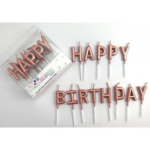 Happy Birthday Pick Candles Metallic Rose Gold