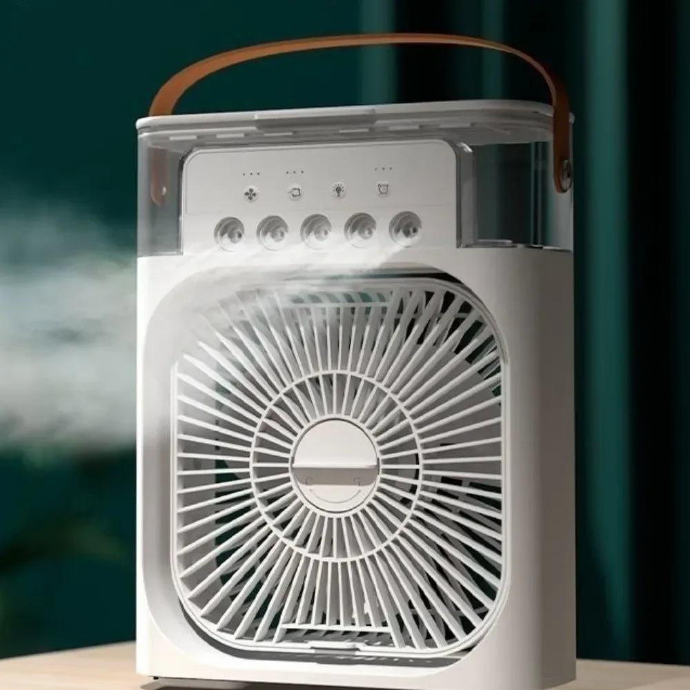 Cooling fan 3-in-1 portable desktop humidifier USB mini air conditioner night light mist suitable for home and office use