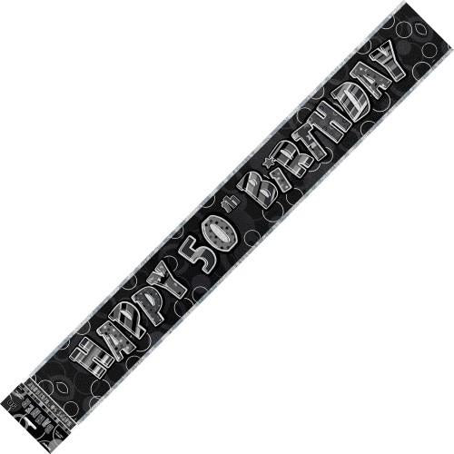 GLITZ BLACK AND SILVER FOIL BANNER 50TH BIRTHDAY