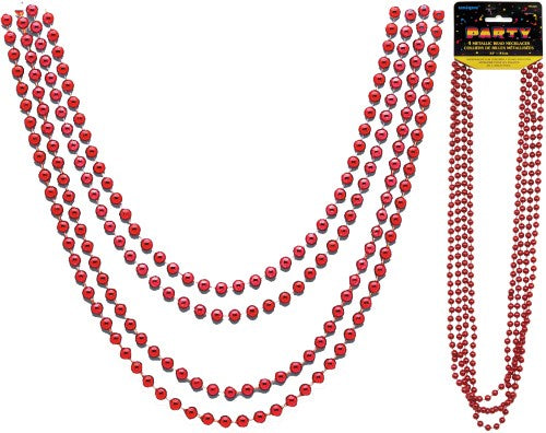 Red Metallic Bead Necklace Pack Of 4