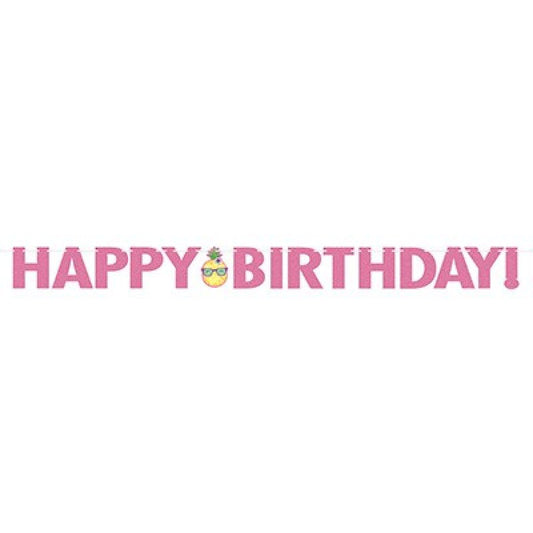 PINEAPPLE AND FRIENDS HAPPY BIRTHDAY RIBBON BANNER GLITTERED 15CM x 3M