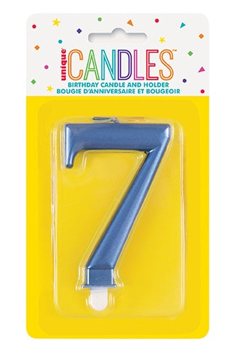 Metallic Blue Birthday Candle - Number 7