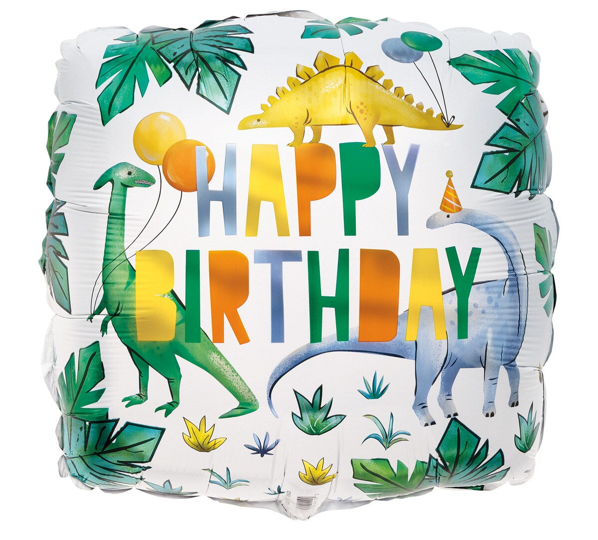 Partying Dinosaur Birthday Square Foil Balloon 45cm (18")