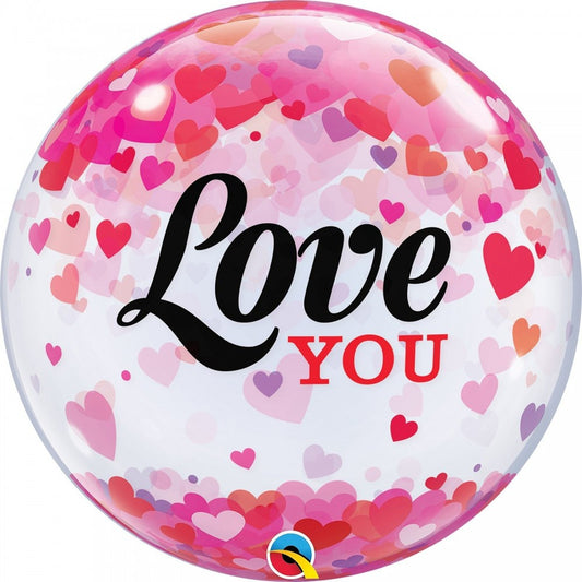 Bubble Balloon 22" Love U Confetti Heart