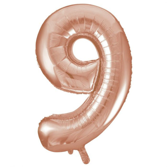 LARGE FOIL NUMBER BALLOON 34"(86CM) ROSE GOLD 9