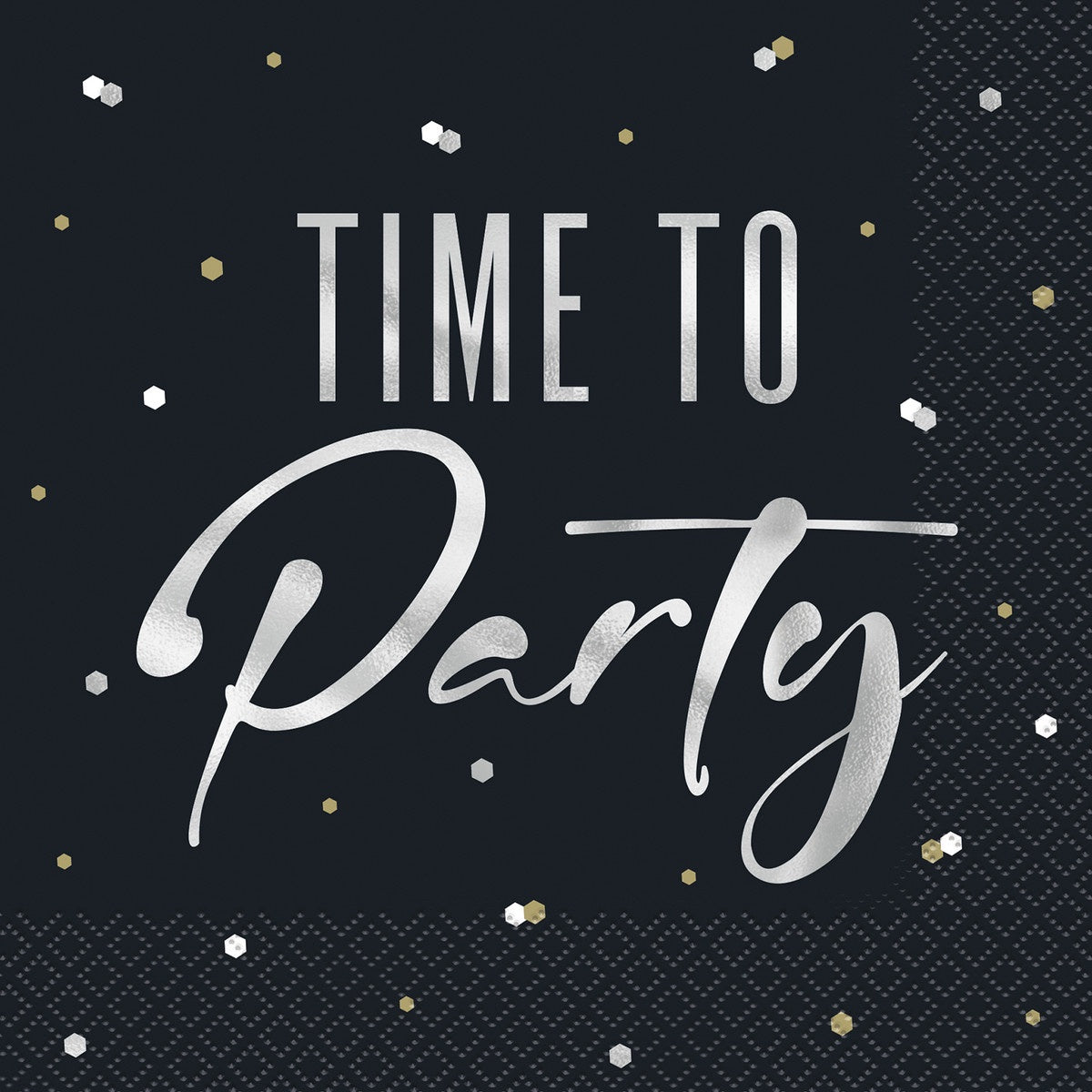 Silver Birthday 16 Foil Stamped "Time To Party" Luncheon Napkins 2ply 33cm x 33cm (13" x 13")