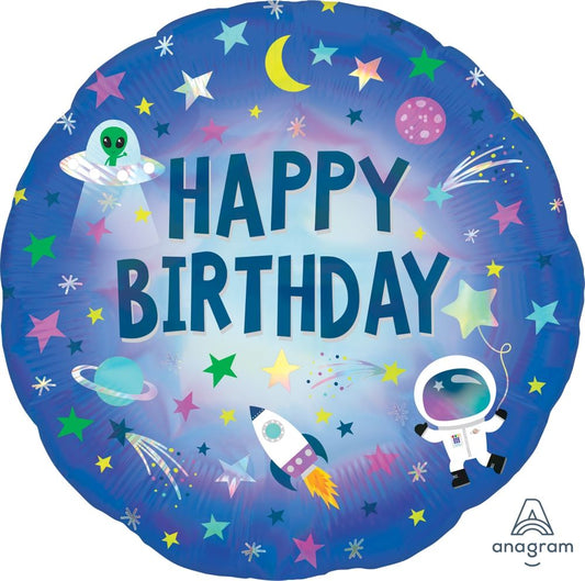 Anagram Happy Birthday Outer Space Foil Balloon 45cm