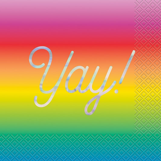Rainbow Vibes "Yay" 16 Foil Stamped Luncheon Napkins 2ply 33cm x 33cm (13" x 13")