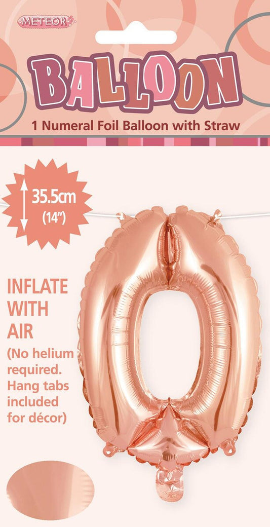 Rose Gold "0" Foil Balloon - 14 Inch (35cm) Number Zero Birthday Decoration for Parties & Celebrations