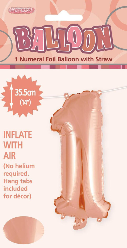 Rose Gold "1" Foil Balloon - 14 Inch (35cm) Number One Birthday Decoration for Parties & Celebrations