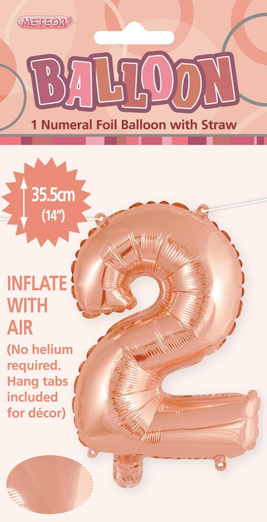 Rose Gold "2" Foil Balloon - 14 Inch (35cm) Number Two Birthday Decoration for Parties & Celebrations