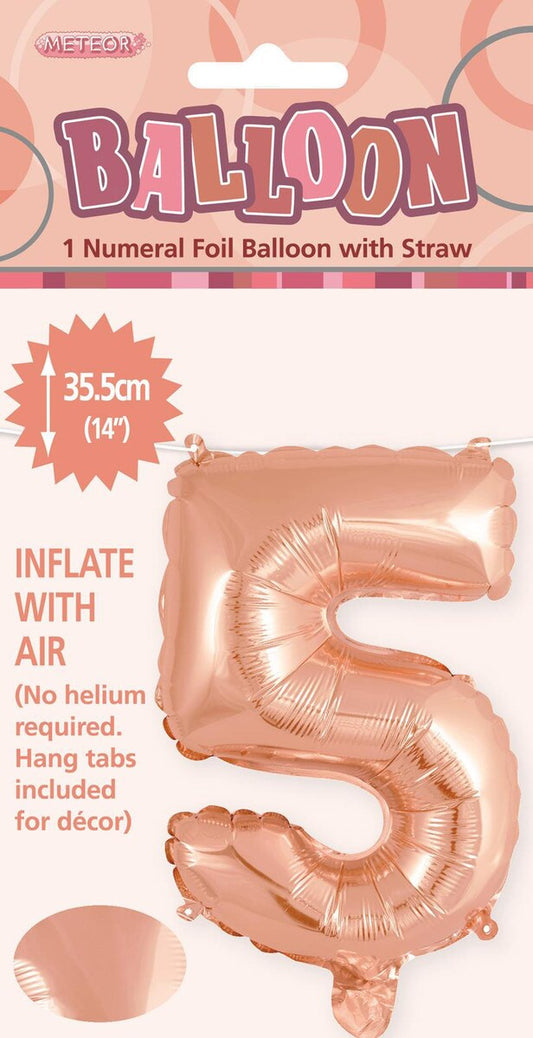 Rose Gold "5" Foil Balloon - 14 Inch (35cm) Number Five Birthday Decoration for Parties & Celebrations