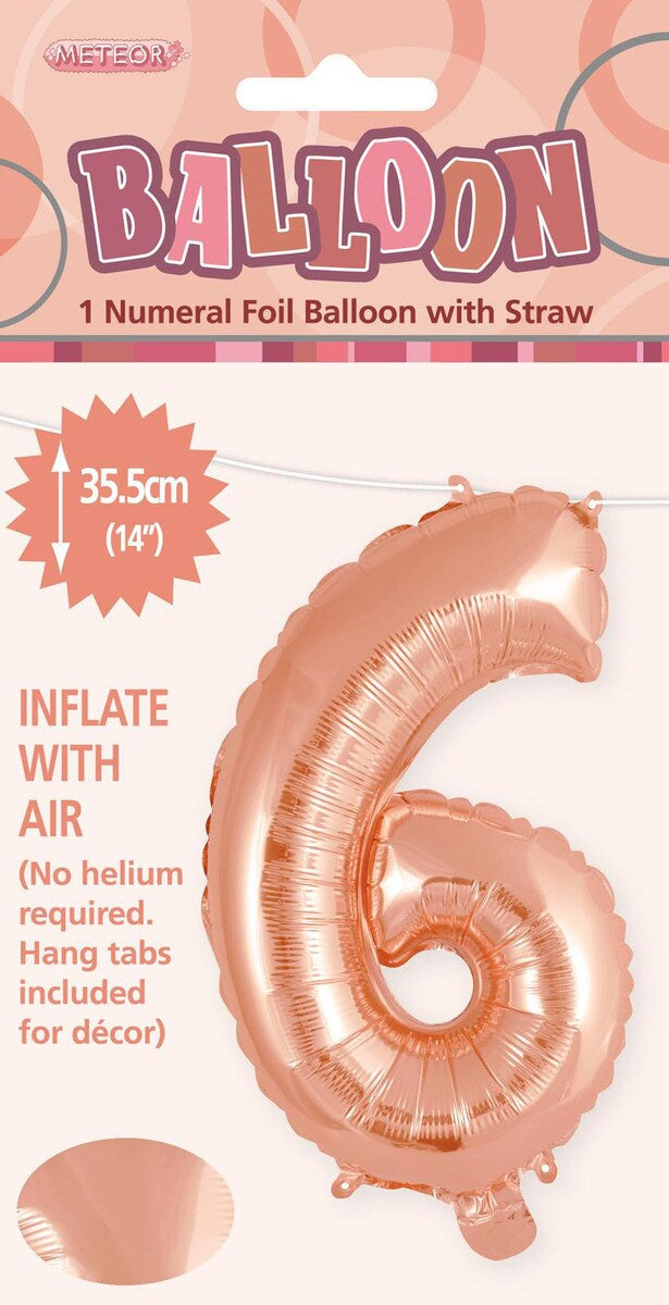 Rose Gold "6" Foil Balloon - 14 Inch (35cm) Number Six Birthday Decoration for Parties & Celebrations