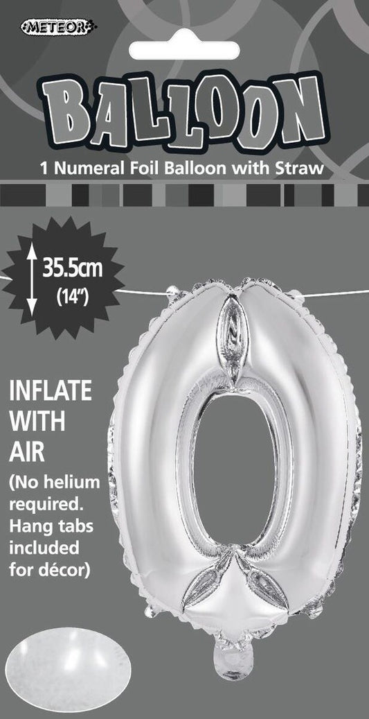 Silver "0" Foil Balloon - 14 Inch (35cm) Number Zero Birthday Decoration for Parties & Celebrations