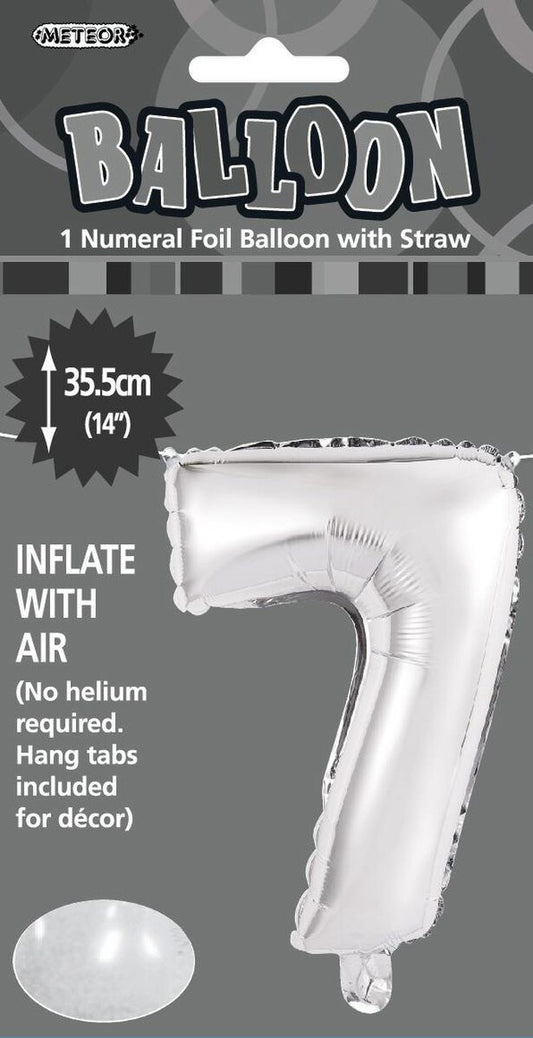 Silver "7" Foil Balloon - 14 Inch (35cm) Number Seven Birthday Decoration for Parties & Celebrations
