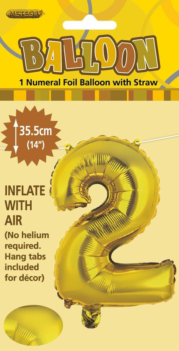 14 Inch Gold Number 2 Foil Balloon - Air Filled Only Party Decor for Birthdays, Anniversaries, Milestones