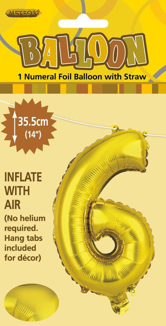 14 Inch Gold Number 6 Foil Balloon - Air Filled Only for Birthdays, Anniversaries, Milestone Celebrations