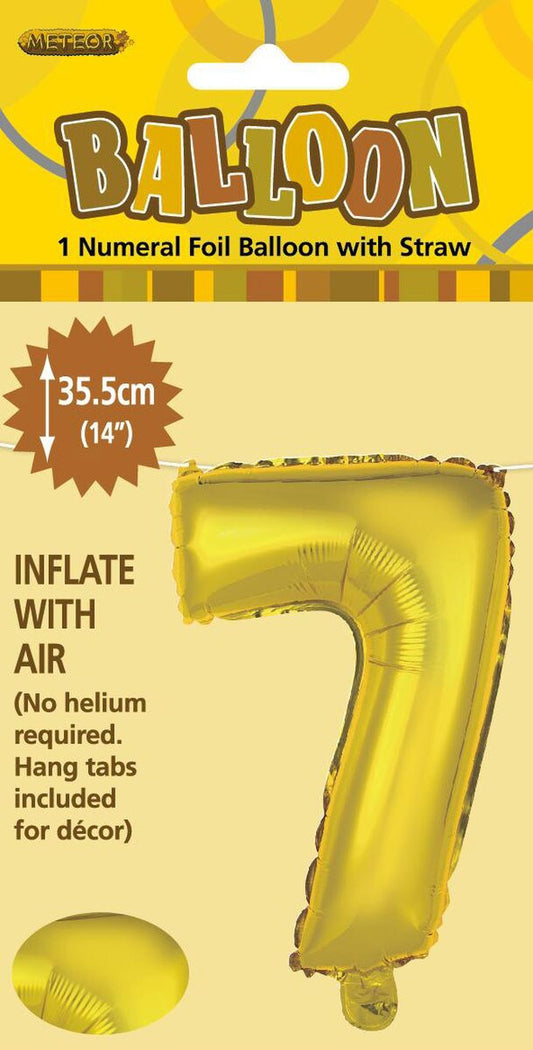 14 Inch Gold Number 7 Foil Balloon - Air Filled Only for Birthdays, Anniversaries, Milestone Celebrations