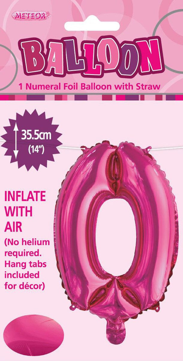 Hot Pink "0" Foil Balloon - 14 Inch (35cm) Number Zero Birthday Party Decor