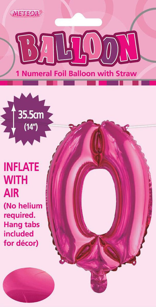 Hot Pink "0" Foil Balloon - 14 Inch (35cm) Number Zero Birthday Party Decor