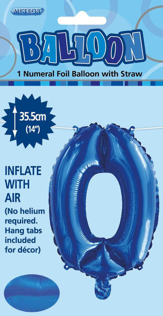 Royal Blue "0" Foil Balloon - 14 Inch (35cm) Number Zero Birthday Decoration for Parties & Celebrations