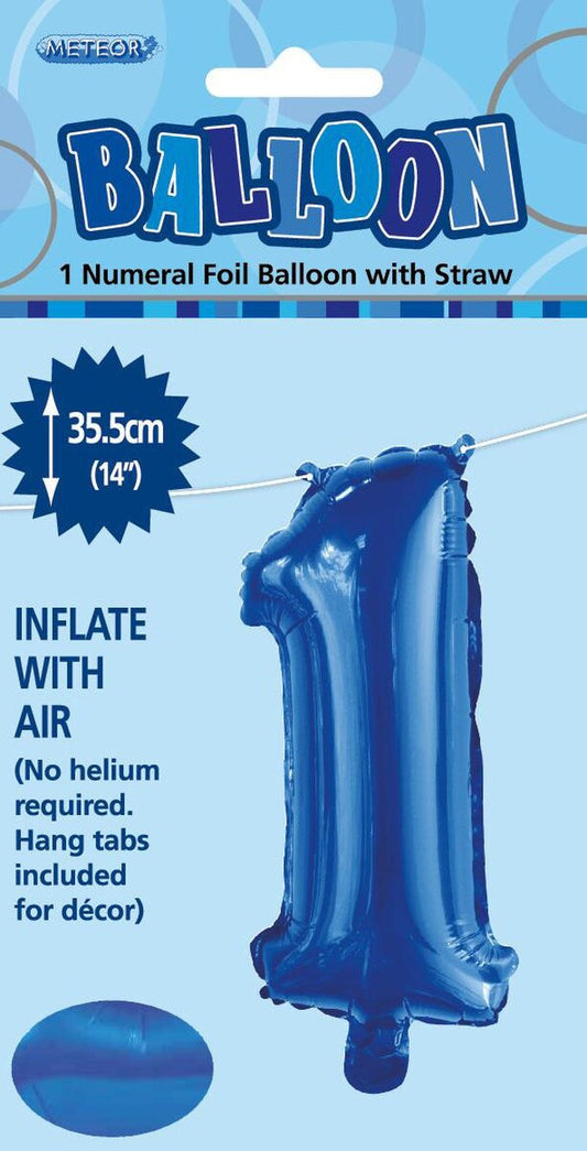 Royal Blue "1" Foil Balloon - 14 Inch (35cm) Number One Birthday Decoration for Parties & Celebrations