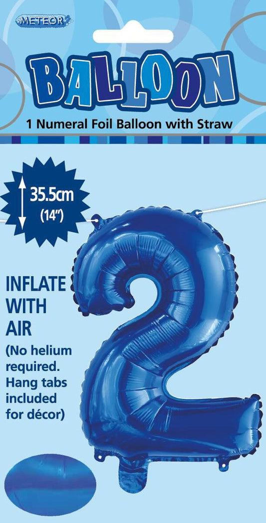 Royal Blue "2" Foil Balloon - 14 Inch (35cm) Number Two Birthday Decoration for Parties & Celebrations