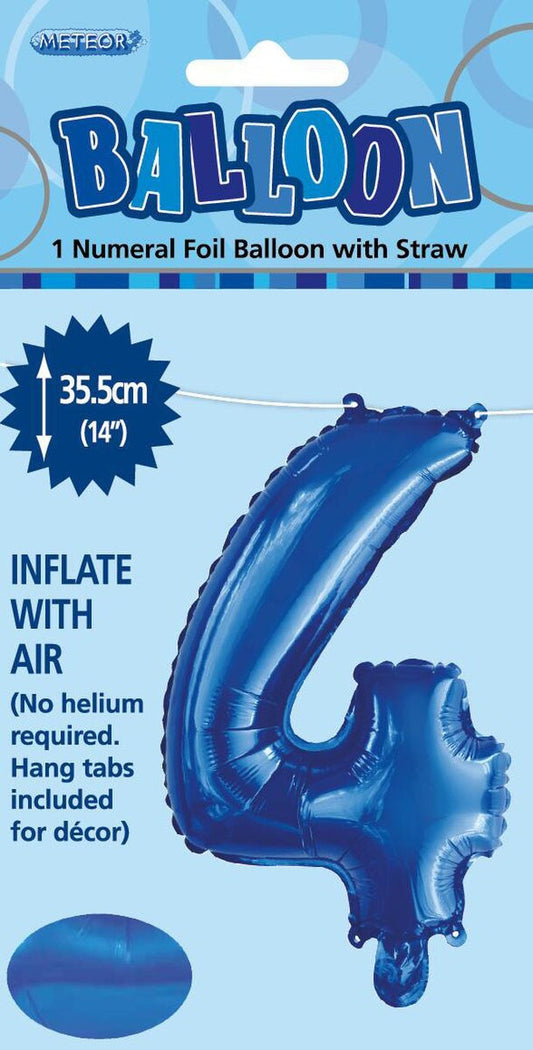 Royal Blue "4" Foil Balloon - 14 Inch (35cm) Number Four Birthday Decoration for Parties & Celebrations