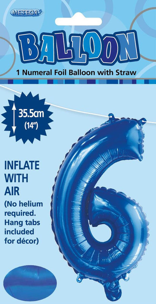 Royal Blue "6" Foil Balloon - 14 Inch (35cm) Number Six Birthday Decoration for Parties & Celebrations