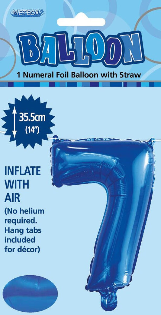 Royal Blue "7" Foil Balloon - 14 Inch (35cm) Number Seven Birthday Decoration for Parties & Celebrations